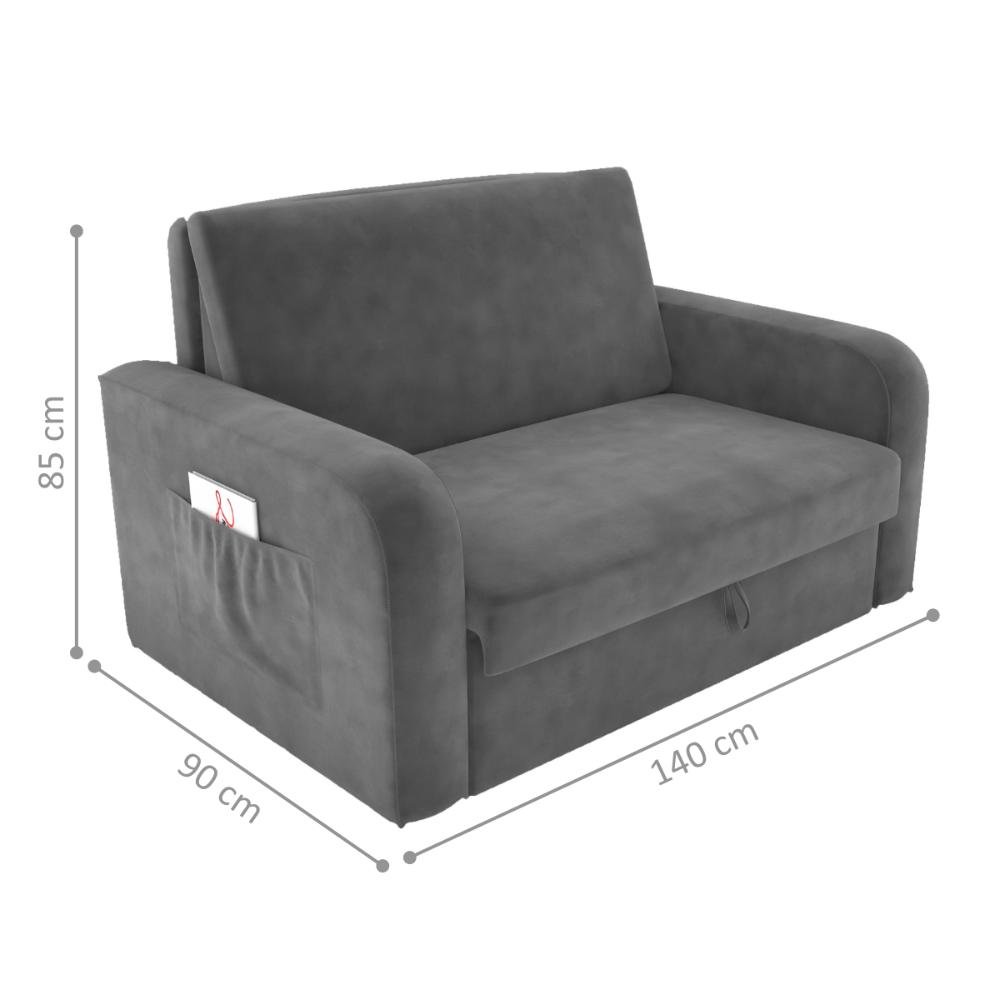 Sofá Cama com Baú 2 Lugares John Veludo Cinza