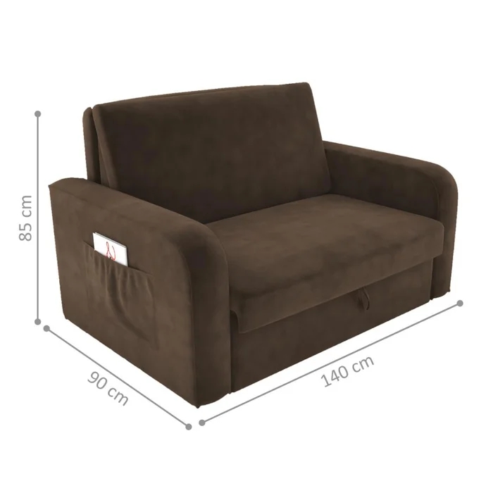 Sofá Cama com Baú 2 Lugares John Veludo Marrom