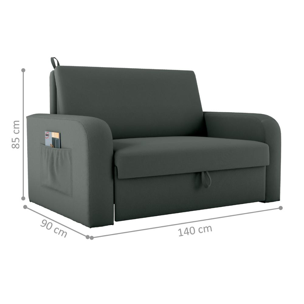 Sofá Cama com Baú 2 Lugares John Veludo Maserati Cinza