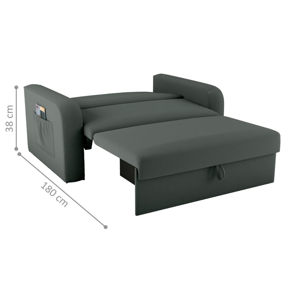 Sofá Cama com Baú 2 Lugares John Veludo Maserati Cinza
