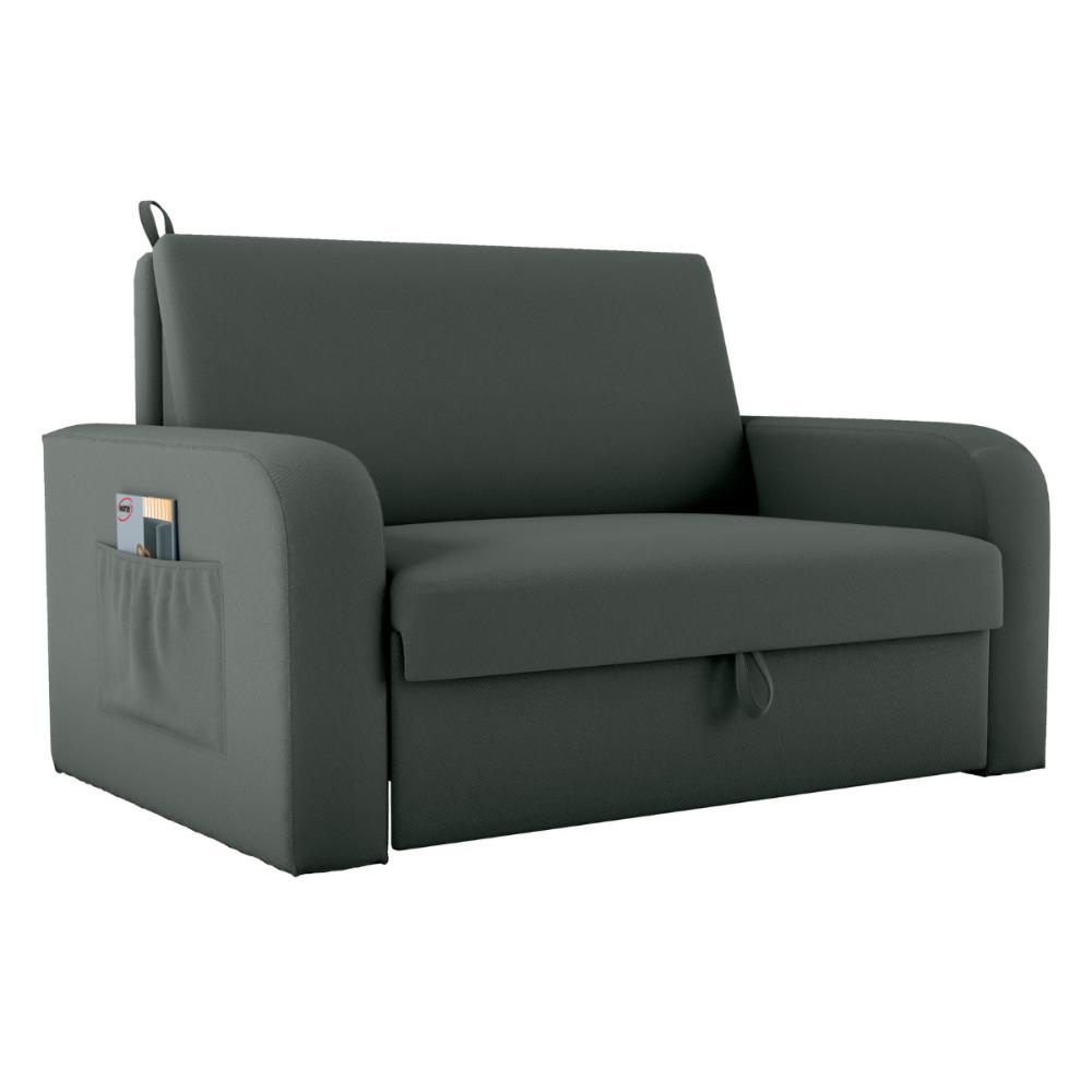 Sofá Cama com Baú 2 Lugares John Veludo Maserati Cinza