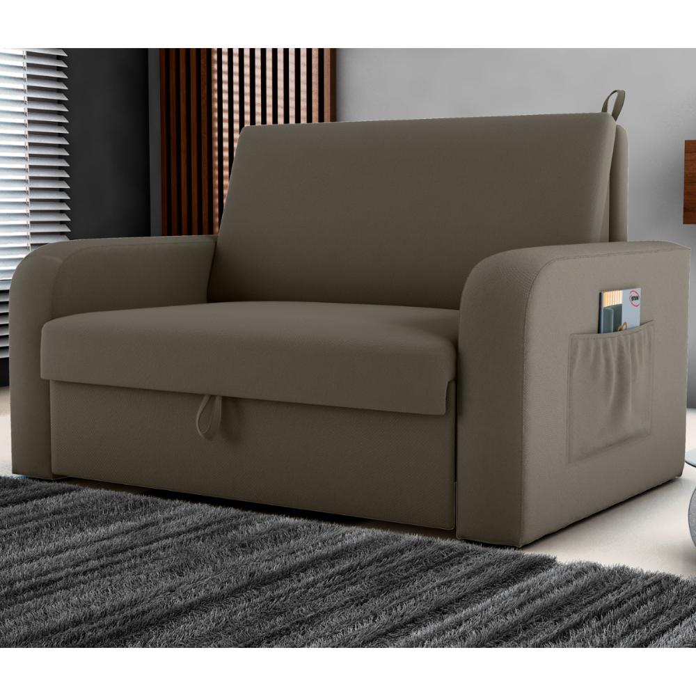 Sofá Cama com Baú 2 Lugares John Veludo Maserati Marrom