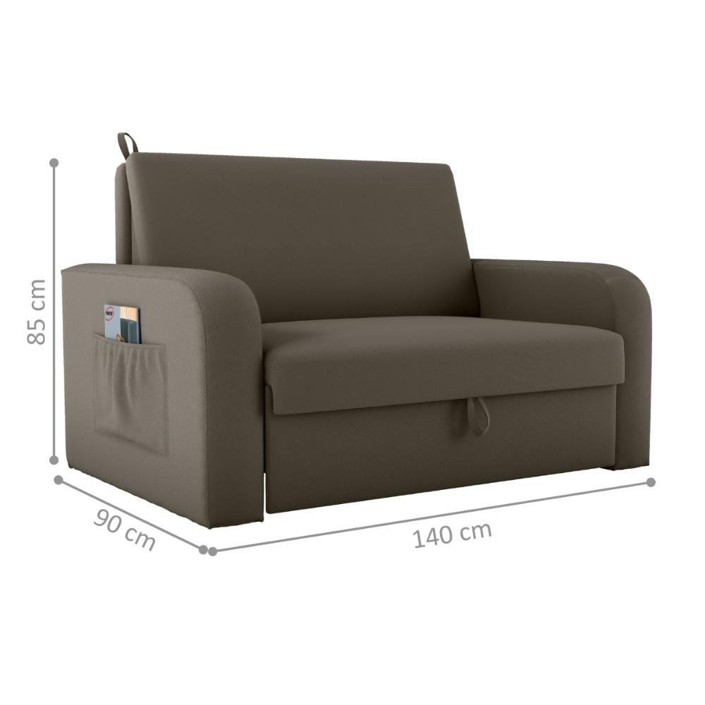 Sofá Cama com Baú 2 Lugares John Veludo Maserati Marrom