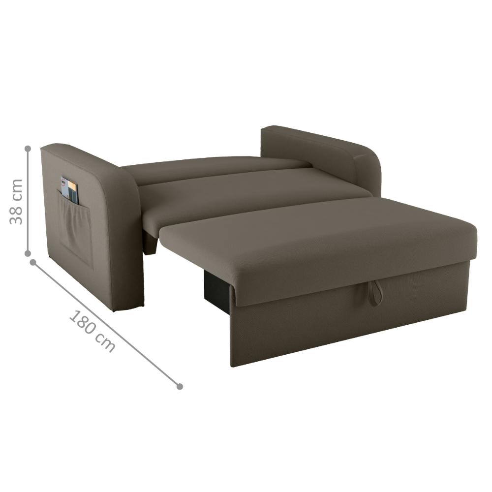 Sofá Cama com Baú 2 Lugares John Veludo Maserati Marrom