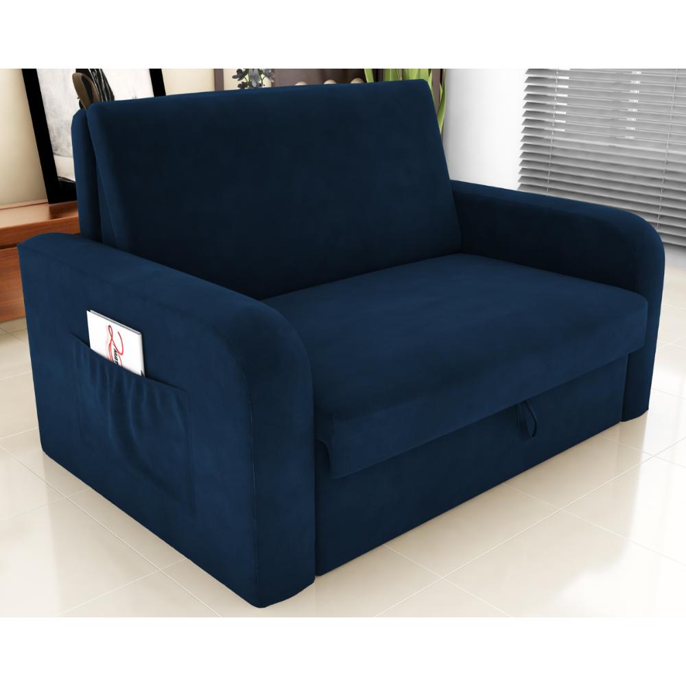 Sofá Cama com Baú 2 Lugares Numey Suede Azul