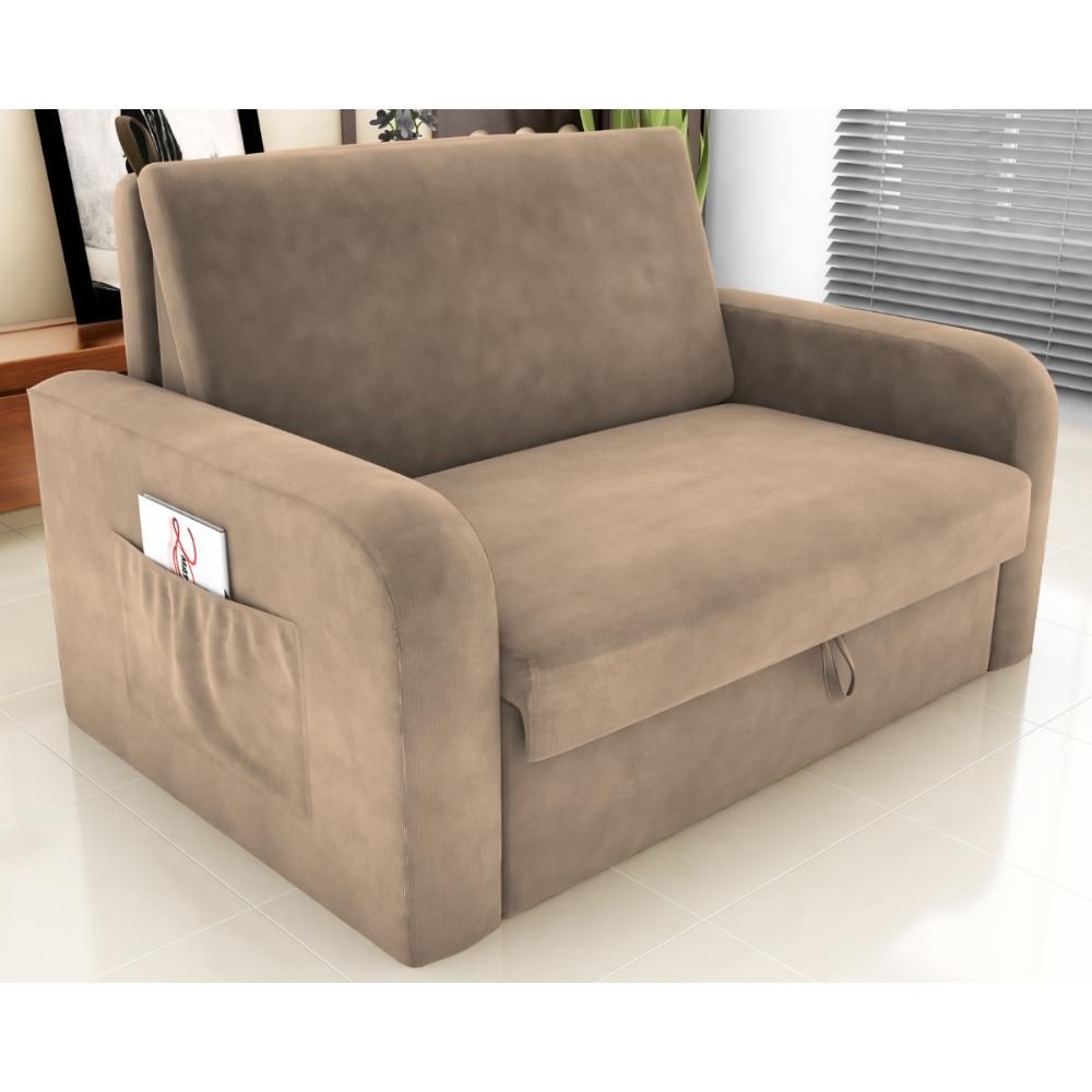 Sofá Cama com Baú 2 Lugares Numey Suede Bege