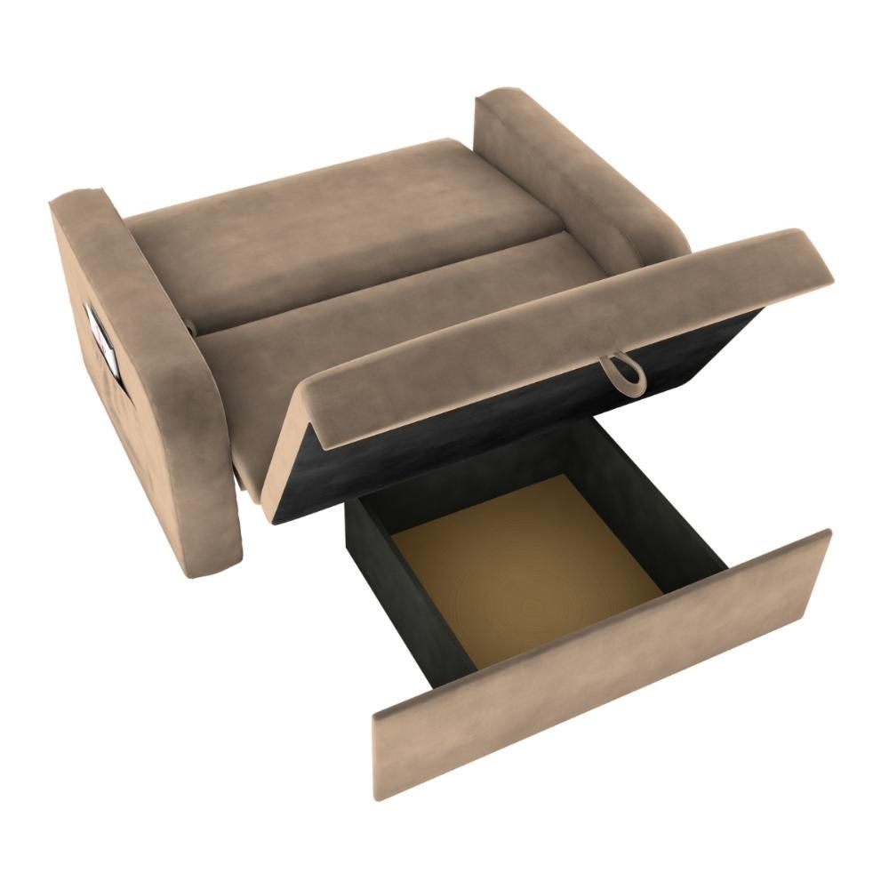 Sofá Cama com Baú 2 Lugares Numey Suede Bege