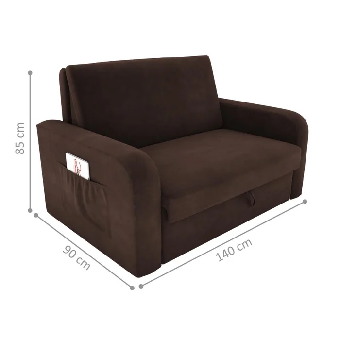 Sofá Cama com Baú 2 Lugares Numey Suede Marrom