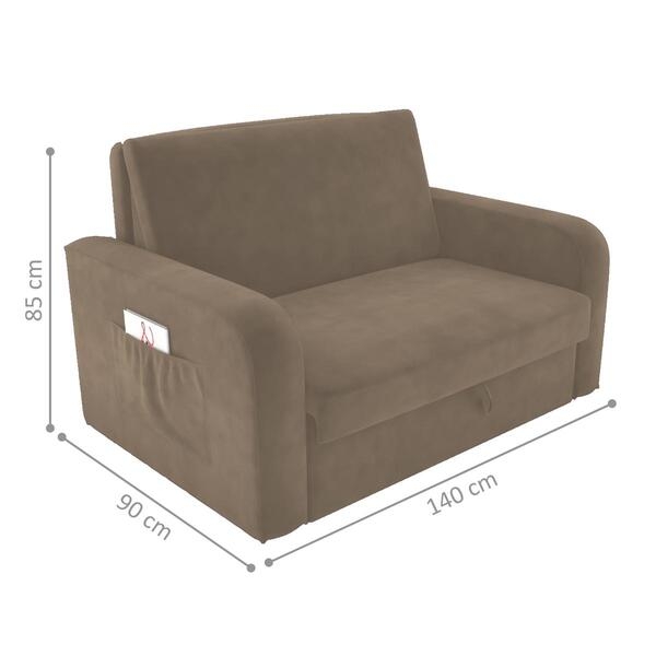 Sofá Cama com Baú 2 Lugares Numey Veludo Cappuccino