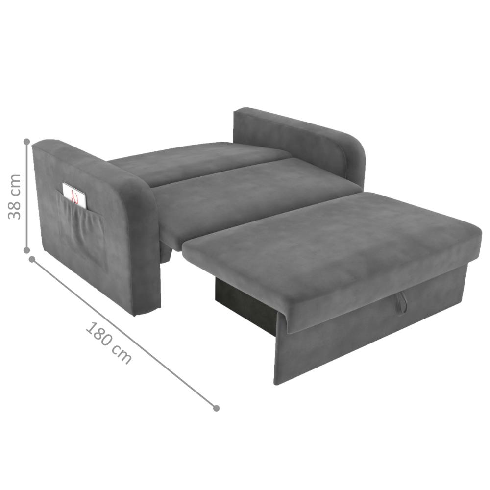 Sofá Cama com Baú 2 Lugares Numey Veludo Cinza
