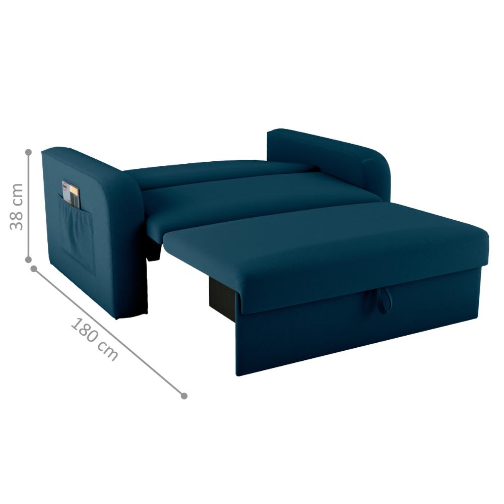 Sofá Cama com Baú 2 Lugares Numey Veludo Maserati Azul