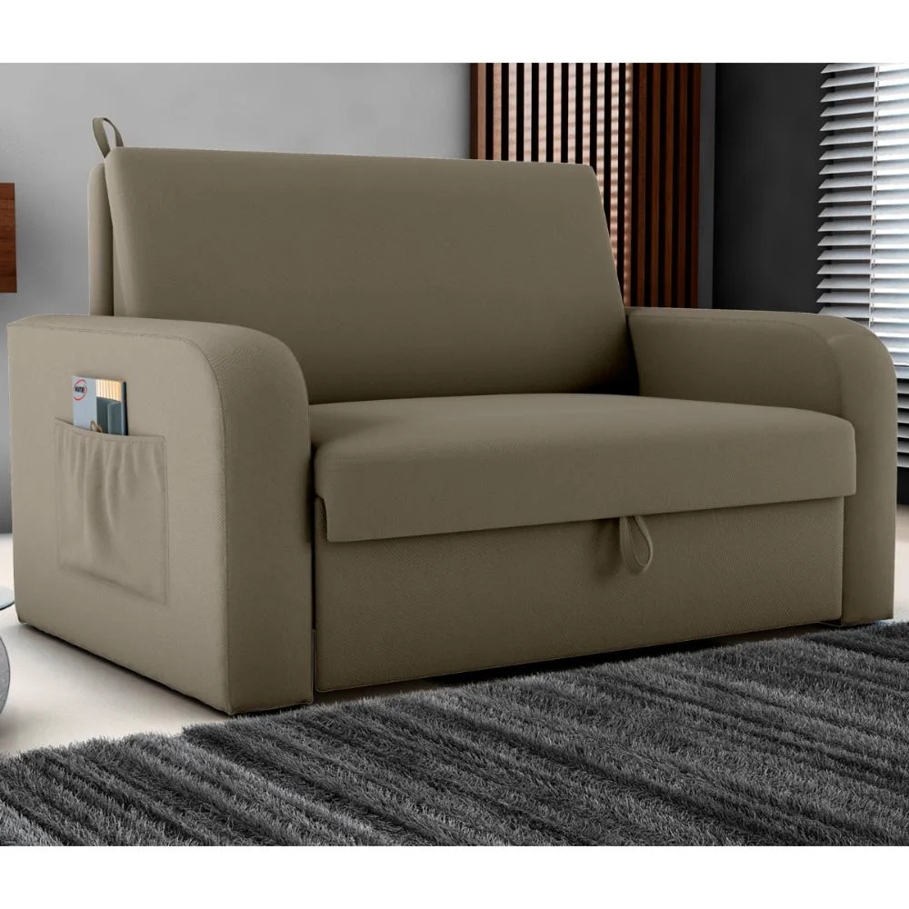 Sofá Cama com Baú 2 Lugares Numey Veludo Maserati Cappuccino