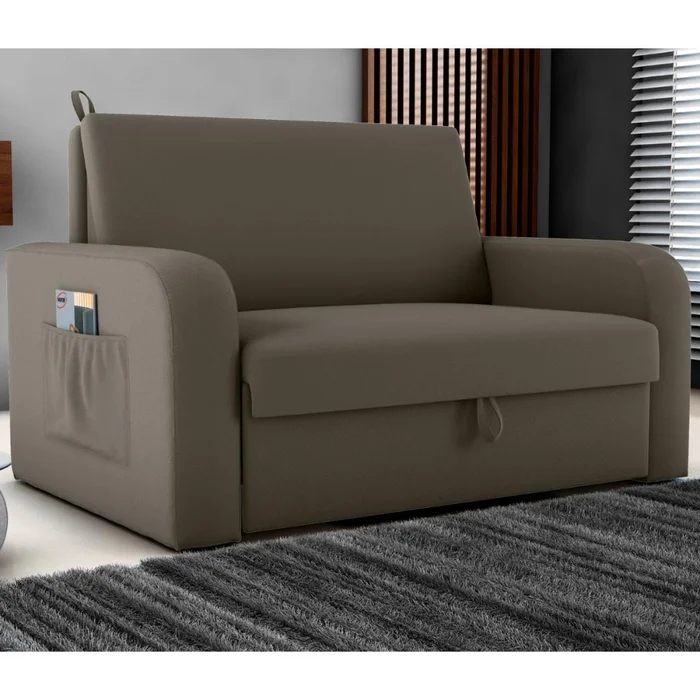Sofá Cama com Baú 2 Lugares Numey Veludo Maserati Marrom