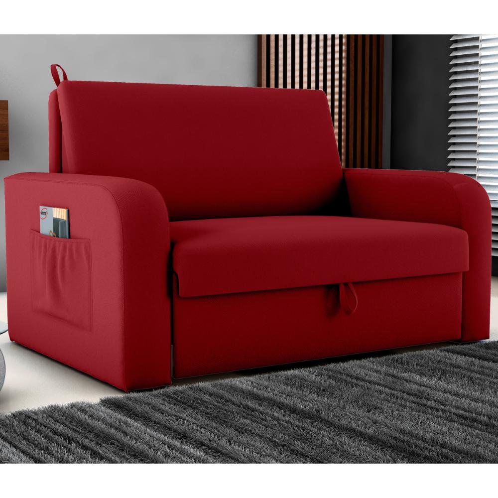 Sofá Cama com Baú 2 Lugares Numey Veludo Maserati Vermelho