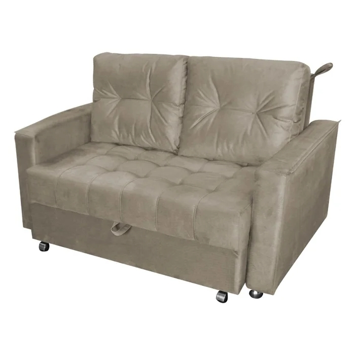 Sofá Cama para Sala de Estar Cross Veludo Capuccino