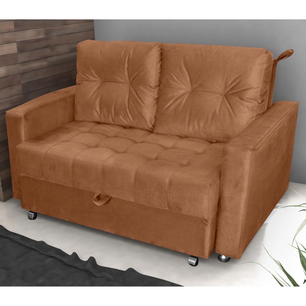 Sofá Cama para Sala de Estar Cross Veludo Ferrugem