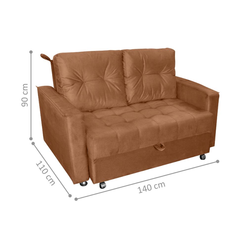 Sofá Cama para Sala de Estar Cross Veludo Ferrugem