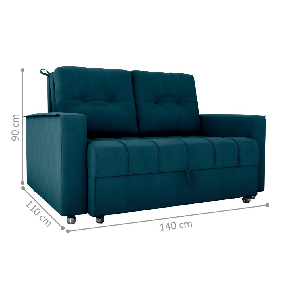 Sofá Cama para Sala de Estar Cross Veludo Maserati Azul