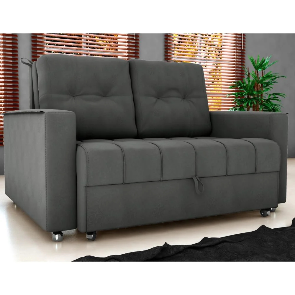 Sofá Cama para Sala de Estar Cross Veludo Maserati Chumbo