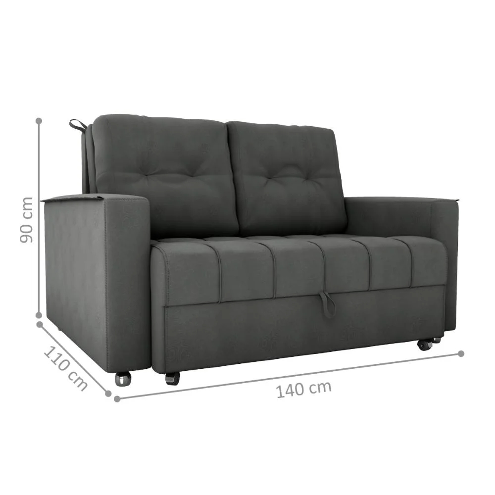 Sofá Cama para Sala de Estar Cross Veludo Maserati Chumbo