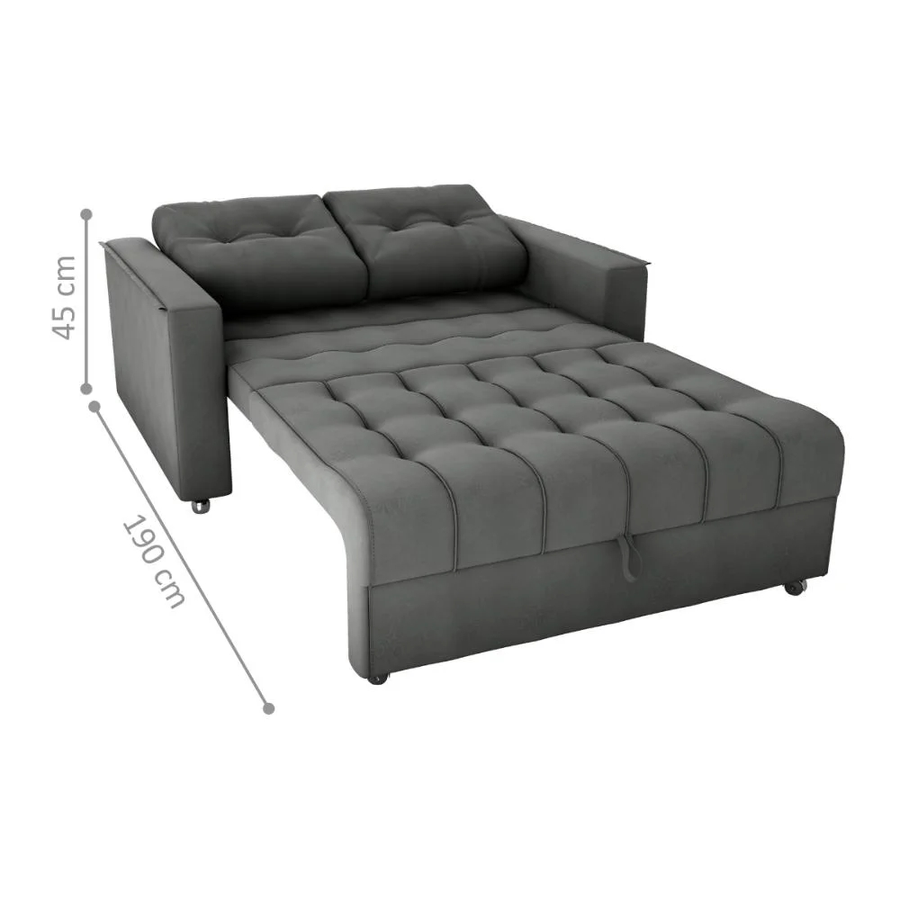 Sofá Cama para Sala de Estar Cross Veludo Maserati Chumbo