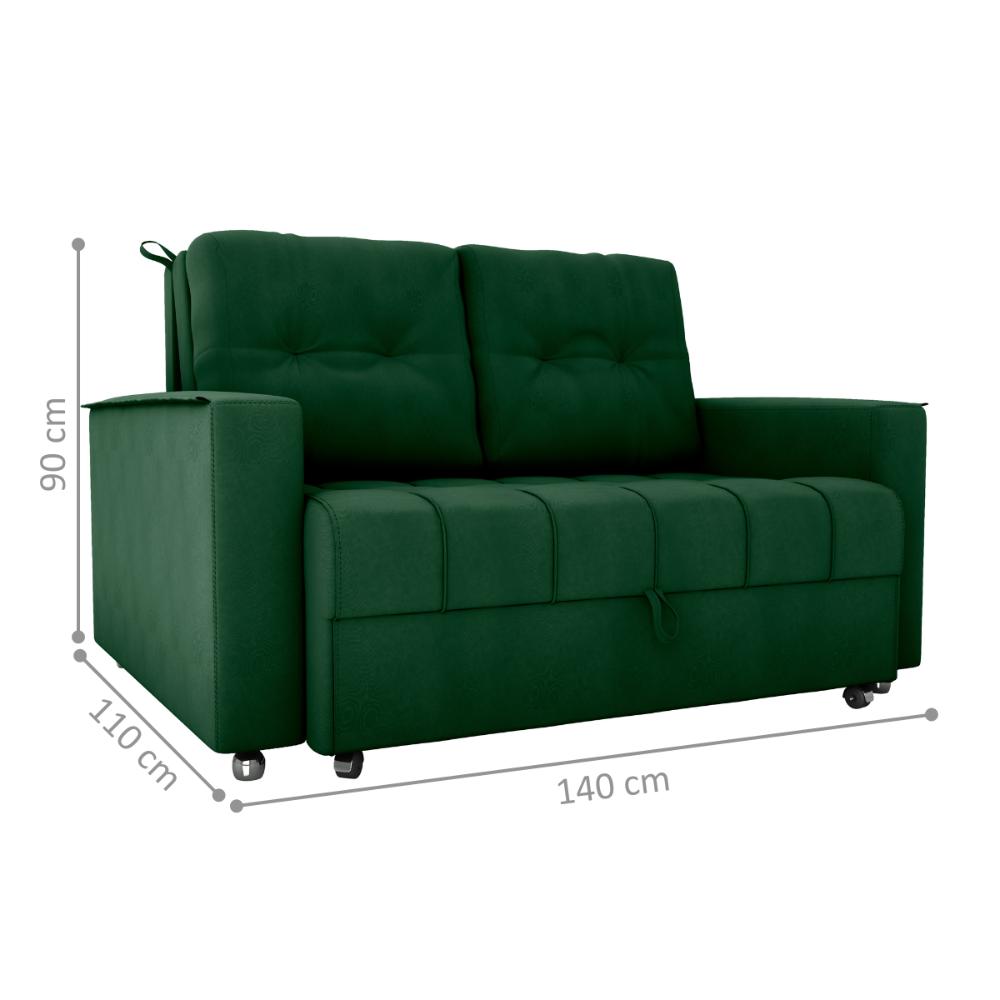 Sofá Cama para Sala de Estar Cross Veludo Maserati Verde