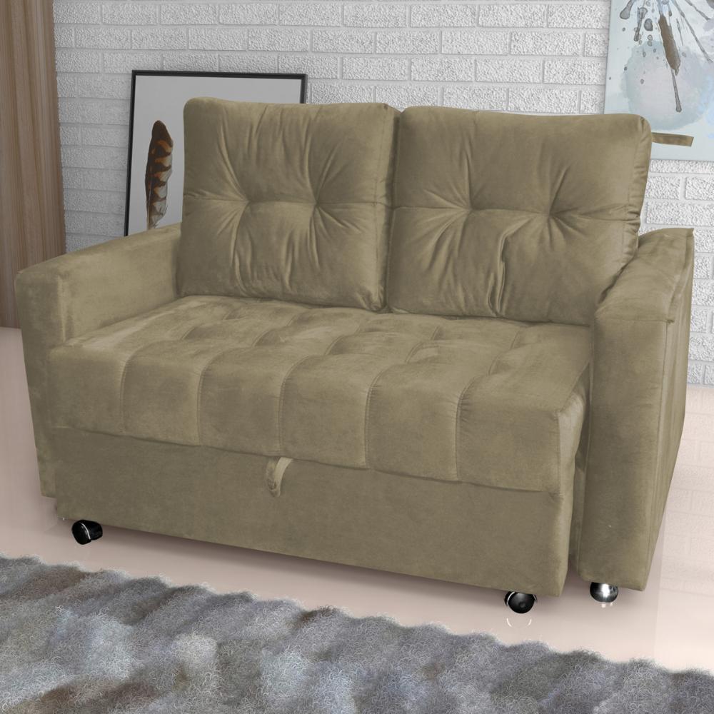 Sofá Cama para Sala de Estar Cross Veludo Turkey Cappuccino 