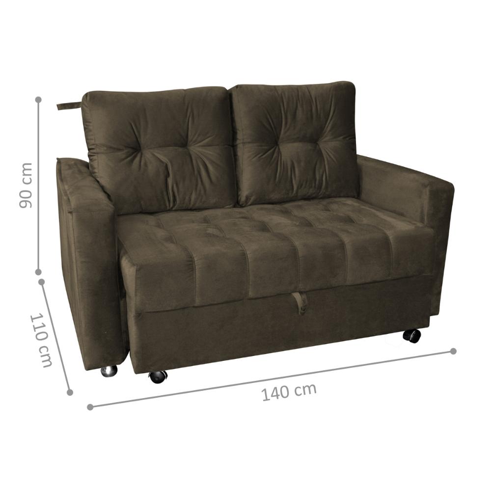 Sofá Cama para Sala de Estar Cross Veludo Turkey Marrom