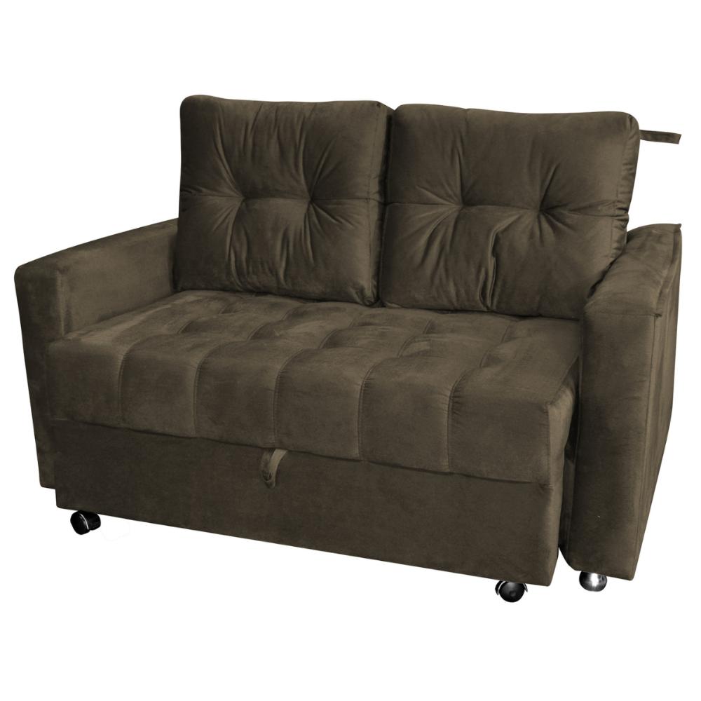 Sofá Cama para Sala de Estar Cross Veludo Turkey Marrom