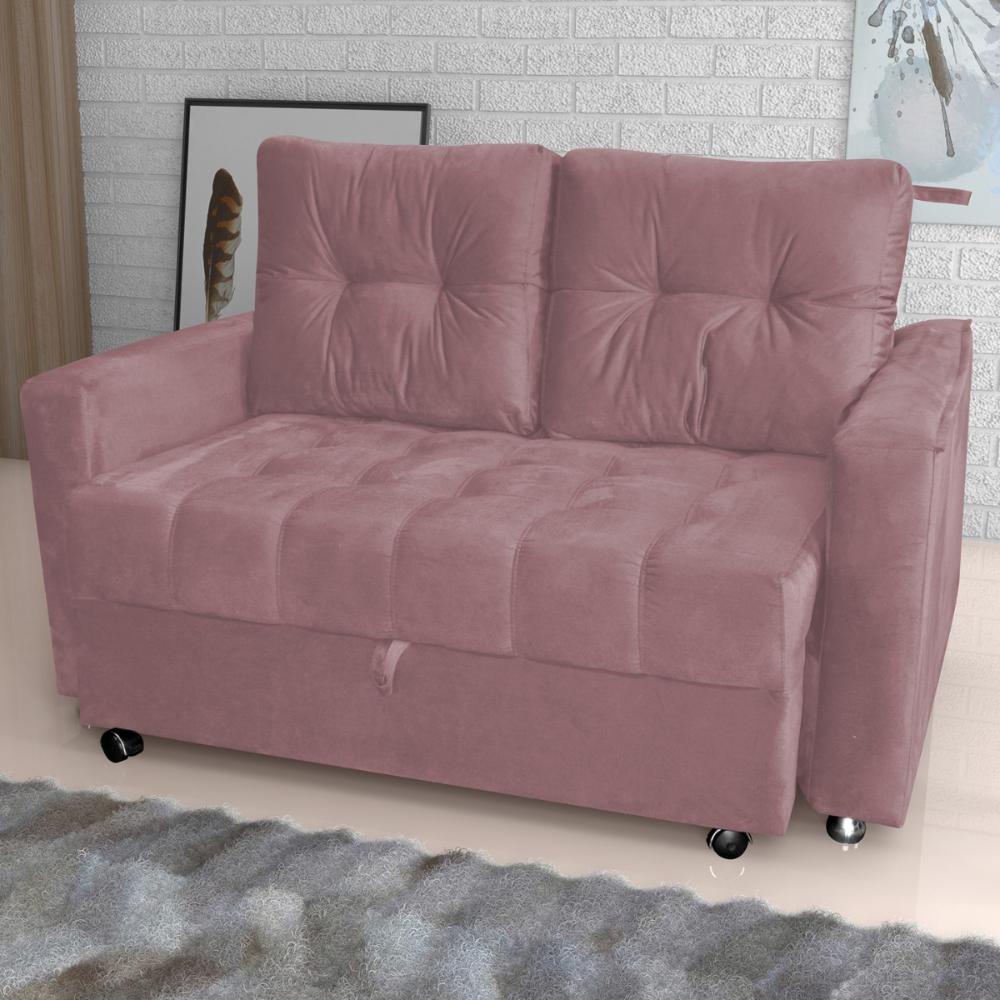 Sofá Cama para Sala de Estar Cross Veludo Turkey Rosa