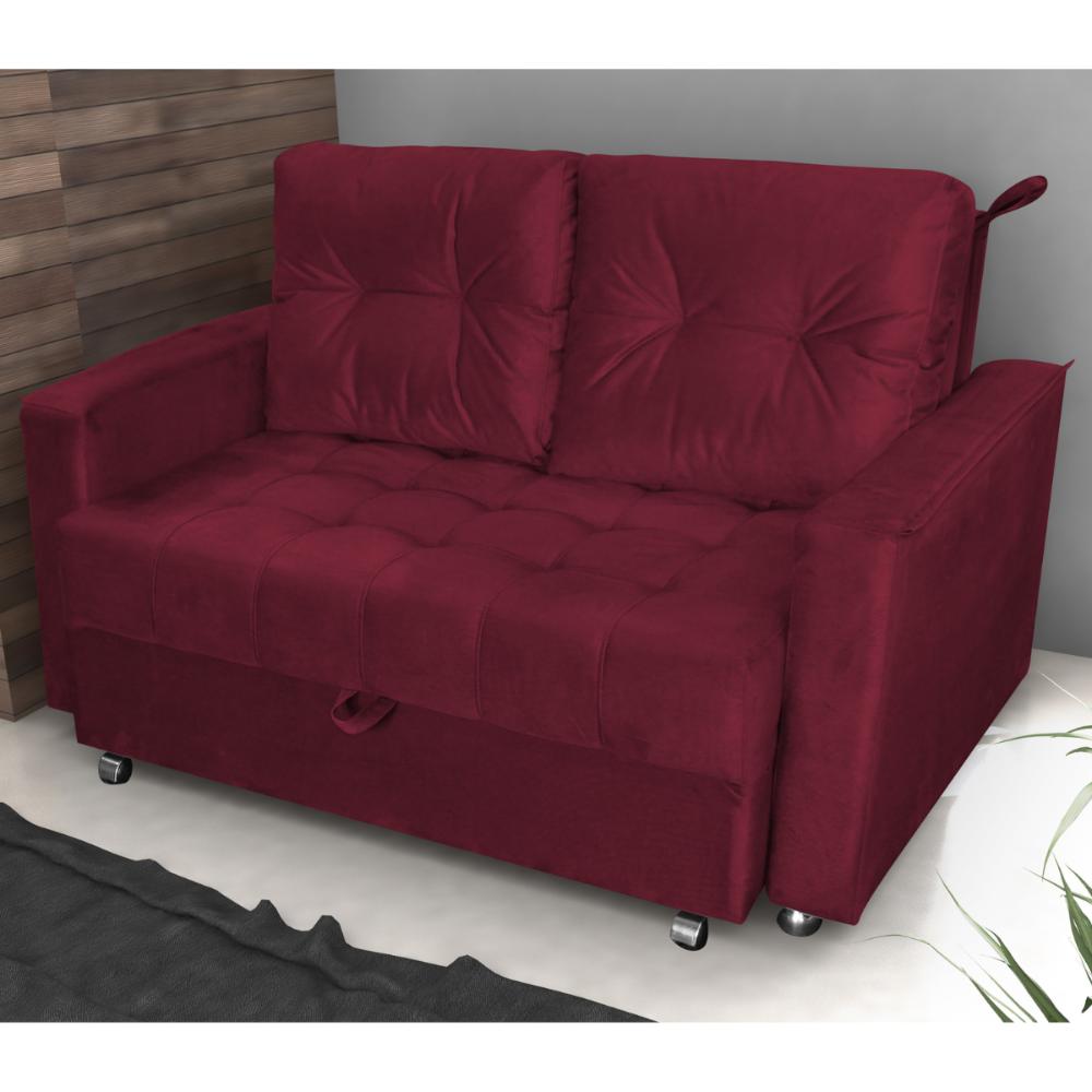 Sofá Cama para Sala de Estar Cross Veludo Vinho