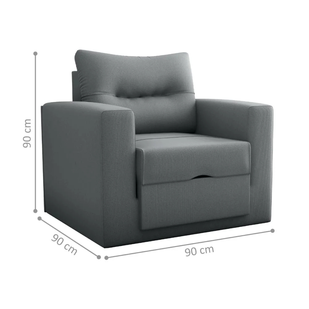 Sofá Cama para Sala de Estar Landon  Suede Cinza
