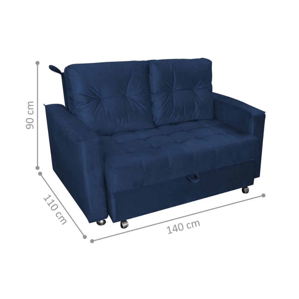 Sofá Cama para Sala de Estar Remy Veludo Azul