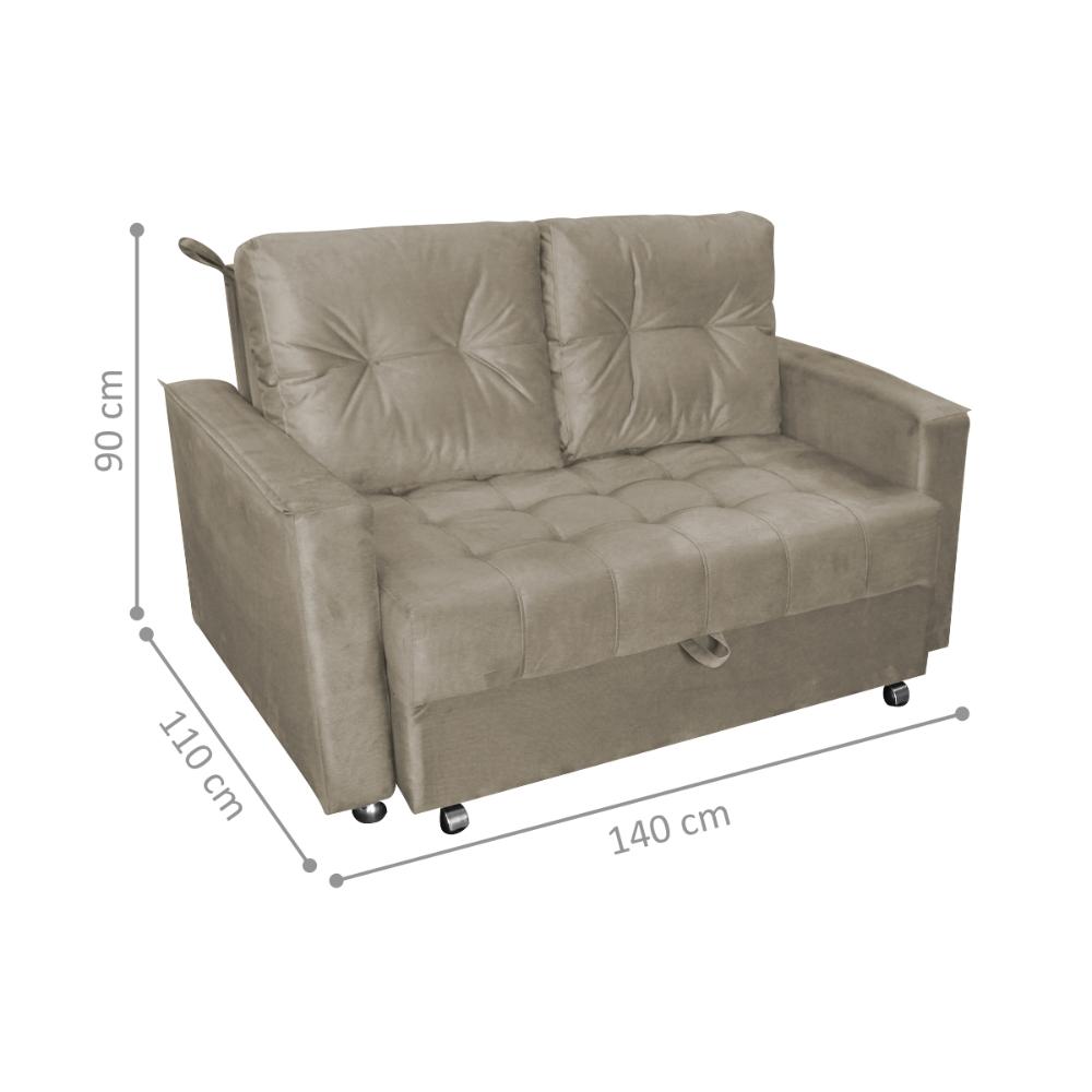 Sofá Cama para Sala de Estar Remy Veludo Cappuccino