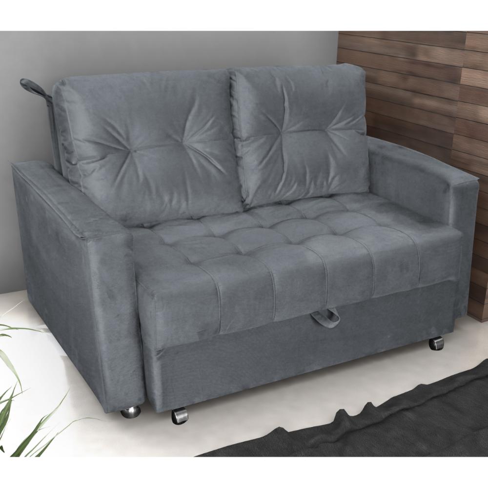 Sofá Cama para Sala de Estar Remy Veludo Chumbo
