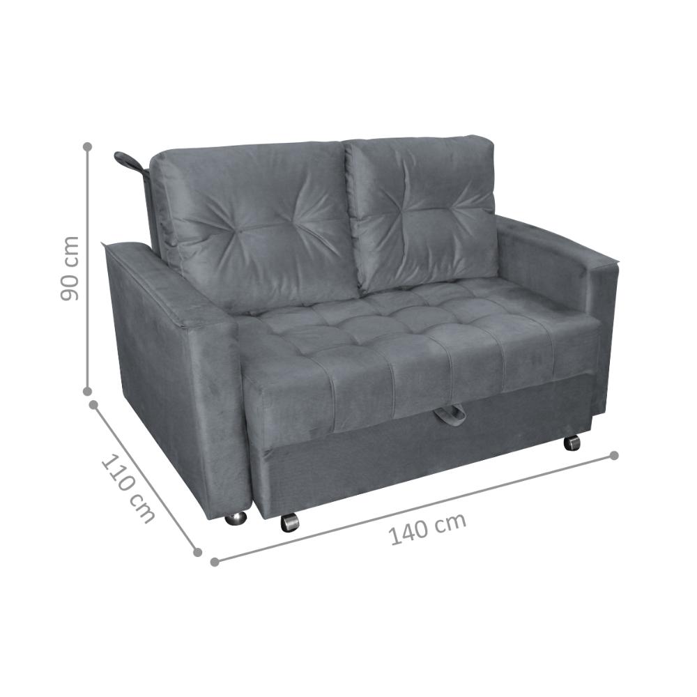 Sofá Cama para Sala de Estar Remy Veludo Chumbo