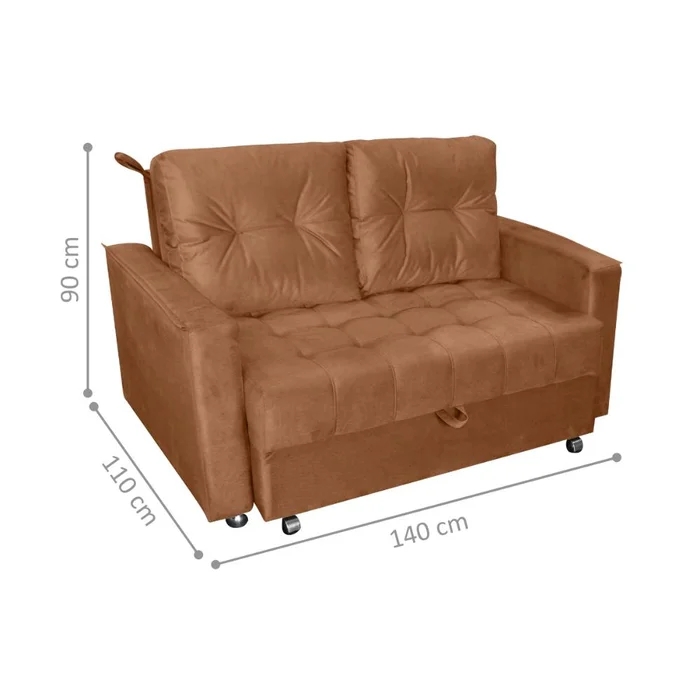 Sofá Cama para Sala de Estar Remy Veludo Ferrugem