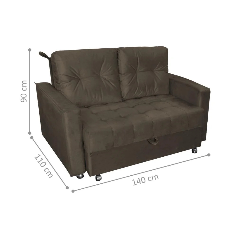 Sofá Cama para Sala de Estar Remy Veludo Marrom