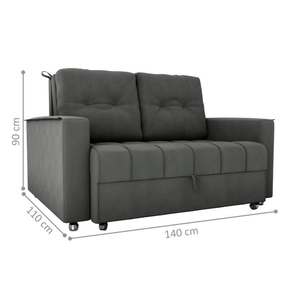Sofá Cama para Sala de Estar Remy Veludo Maserati Chumbo