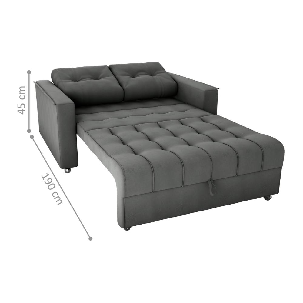 Sofá Cama para Sala de Estar Remy Veludo Maserati Chumbo