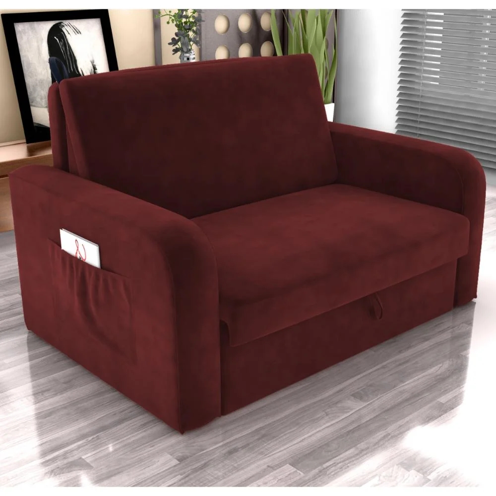 Sofá Cama para Sala de Estar Remy Veludo Maserati Vermelho