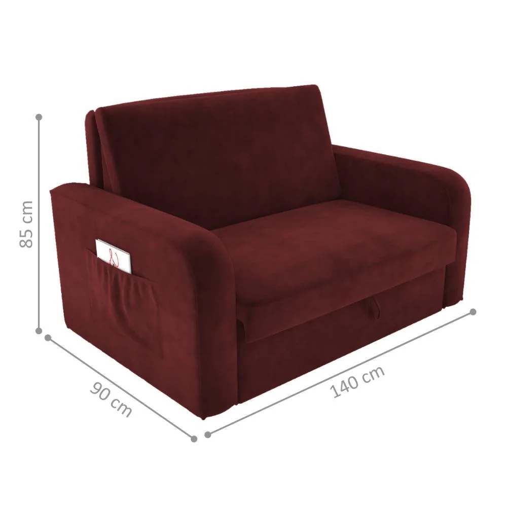 Sofá Cama para Sala de Estar Remy Veludo Maserati Vermelho