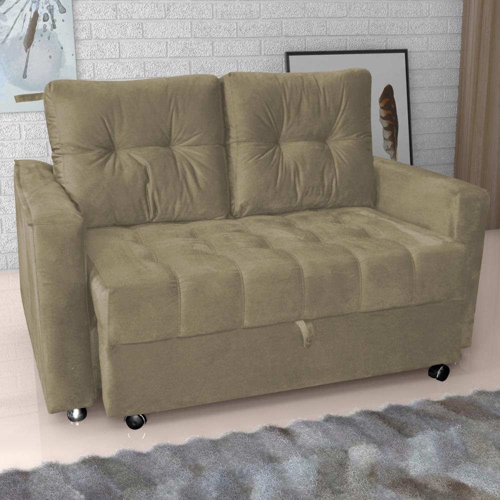 Sofá Cama para Sala de Estar Remy Veludo Turkey Cappuccino 