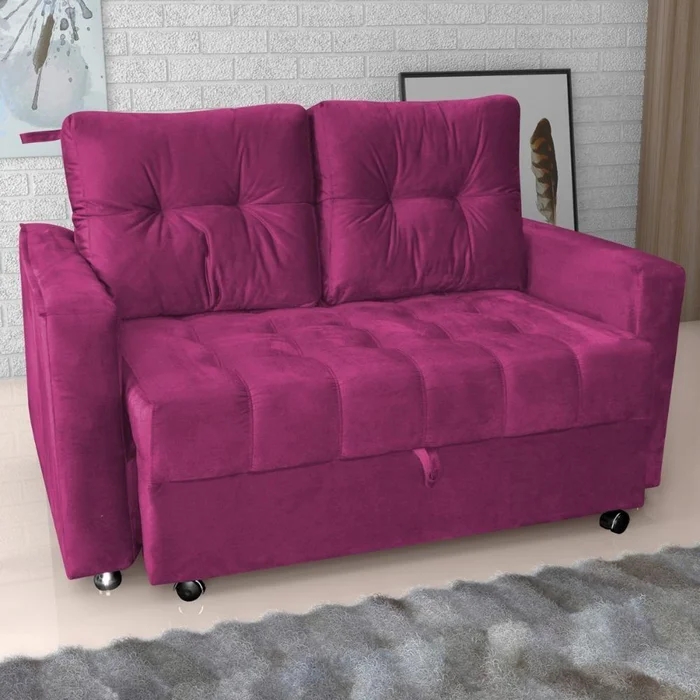 Sofá Cama para Sala de Estar Remy Veludo Turkey Marsala