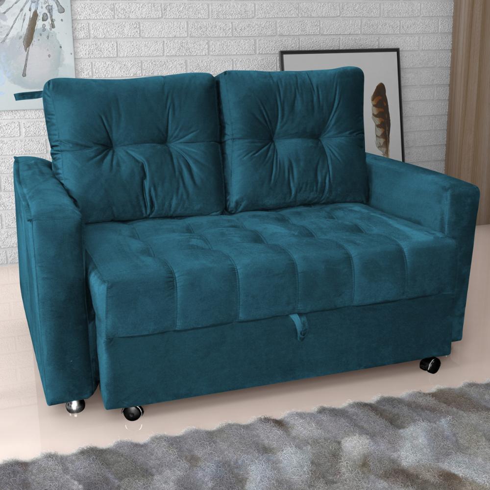 Sofá Cama para Sala de Estar Remy Veludo Turkey Petróleo 
