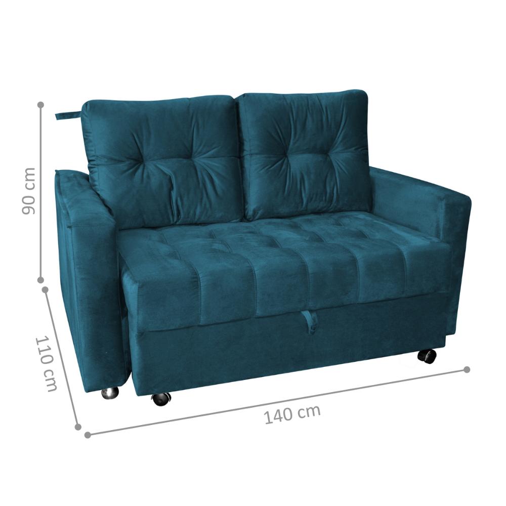Sofá Cama para Sala de Estar Remy Veludo Turkey Petróleo 