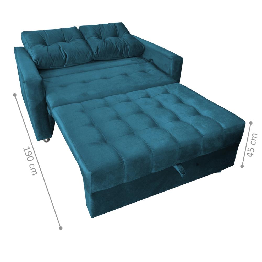 Sofá Cama para Sala de Estar Remy Veludo Turkey Petróleo 