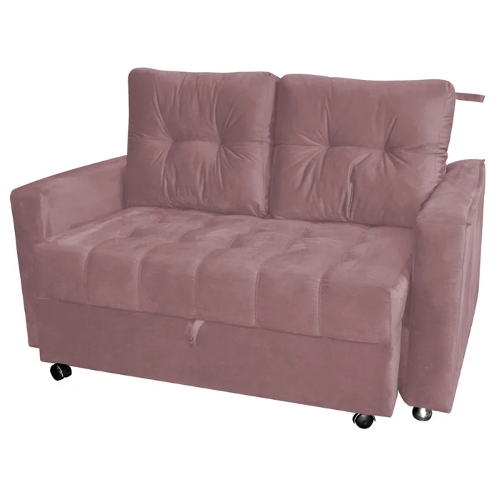 Sofá Cama para Sala de Estar Remy Veludo Turkey Rosa