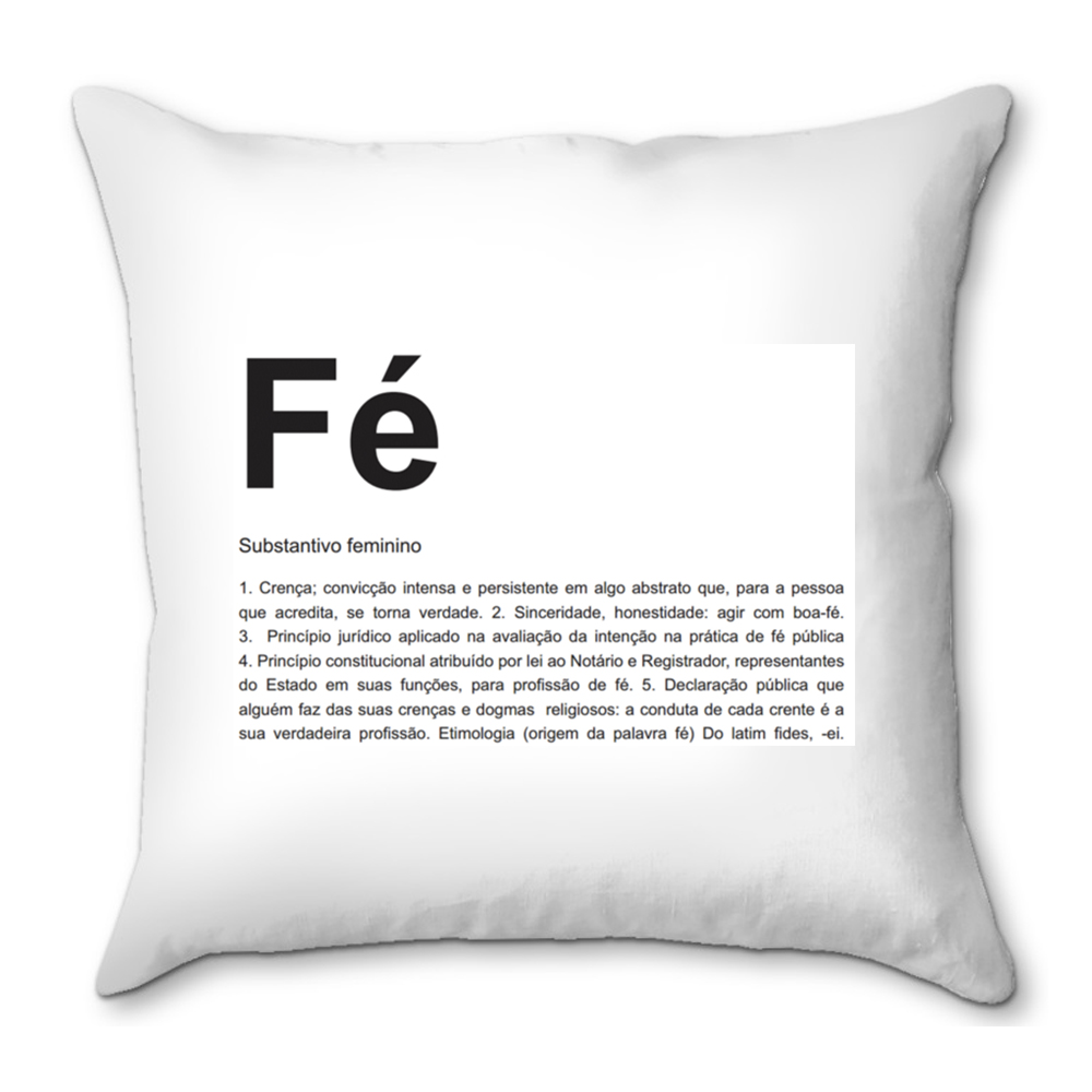 Almofada Decorativa Fé Dicionário Branca em Poliéster 43x43