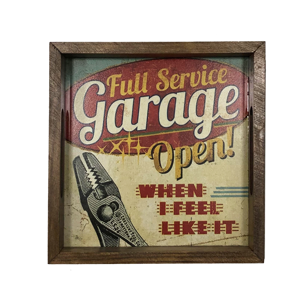 Bandeja Madeira com MDF Vidro Revestido Decorativo Garage Retro